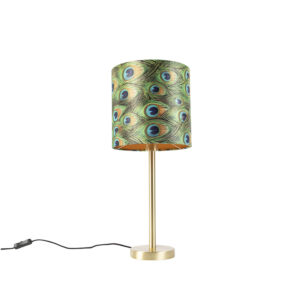 Botanická stolní lampa mosaz s pávím odstínem 25 cm – Simplo