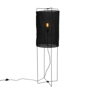 Designová stojací lampa černé lněné odstín – Rich