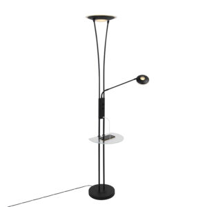 Stojací lampa černá s čtecím ramenem včetně LED a USB portu – Sevilla