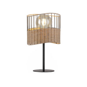 Venkovská stolní lampa černá s ratanem – Treccia