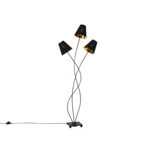Designová stojací lampa černá se zlatým 3 světlem – Melis