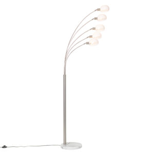 Designová stojací lampa ocelová s opálovým sklem 5-light – Sixties Marmo