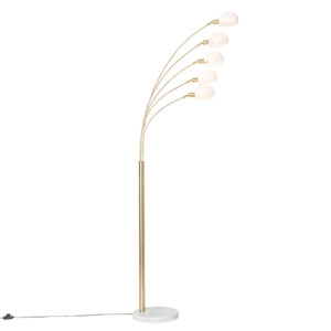 Designová stojací lampa mosazná s opálovým sklem 5-light – Sixties Marmo
