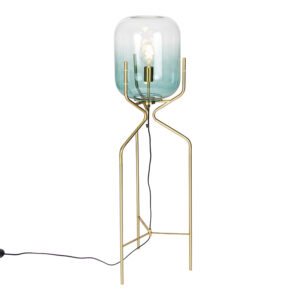Designová stojací lampa zlatá se zeleným sklem – Bliss