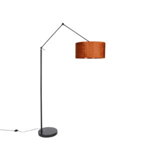 Moderní stojací lampa černé lněné stínidlo oranžové 50 cm – Redaktor