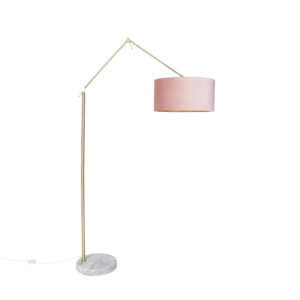 Moderní stojací lampa zlaté sametové stínidlo růžová 50 cm – Redakce