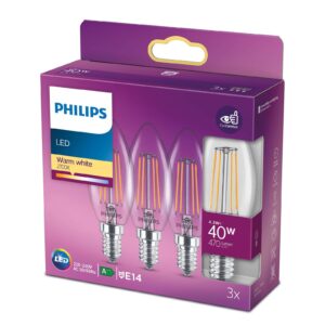 Philips LED svíčka E14 B35 4,3W čirá set 3ks