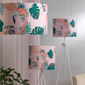 Stojací lampa Flamingo, barevné textilní stínidlo