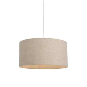 Venkovská závěsná lampa bílá s bavlněným stínidlem světle šedá 50 cm - Combi