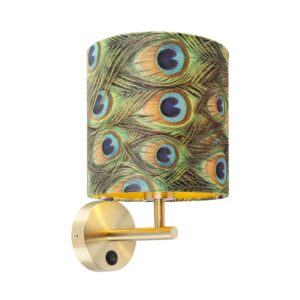 Vintage nástěnná lampa zlatá s odstínem 20/20/20 sametový páv - Combi