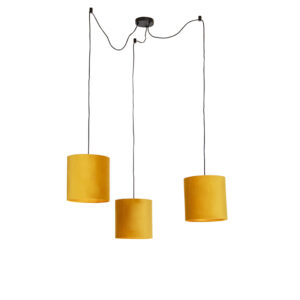 Závěsná lampa se 3 sametovými odstíny žluté se zlatou – Cava