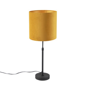 Stolní lampa černá se sametovým odstínem žlutá se zlatem 25 cm – Parte