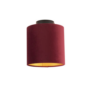 Stropní lampa s velurovým odstínem červená se zlatem 20 cm - černá Combi