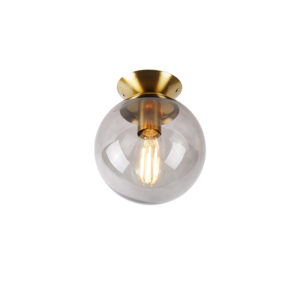 Stropní lampa ve stylu art deco mosaz s kouřovým sklem – Pallon