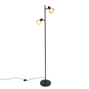 Moderní stojací lampa černá se zlatými 2-světly – Magno