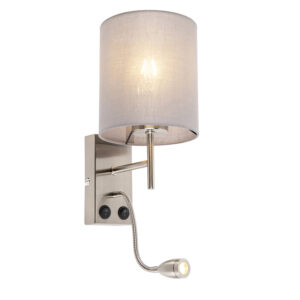 Moderní nástěnná lampa z oceli s bavlněným odstínem – Stacca