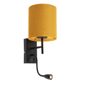 Nástěnná lampa černá se sametově žlutým odstínem – Stacca