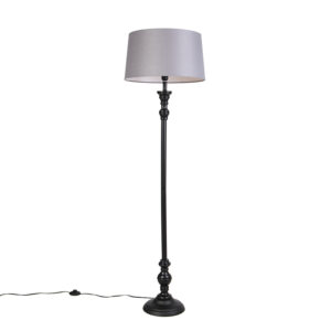 Stojací lampa černá s odstínem lnu šedý 45 cm – Classico