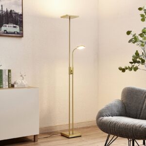 Lindby Seppa LED stojací lampa, hranatá, mosaz