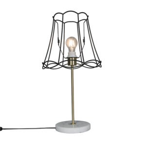 Retro stolní lampa mosaz s rámem Granny černá 30 cm – Kaso
