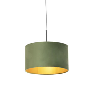 Závěsná lampa s velurovým odstínem zelená se zlatem 35 cm – Combi