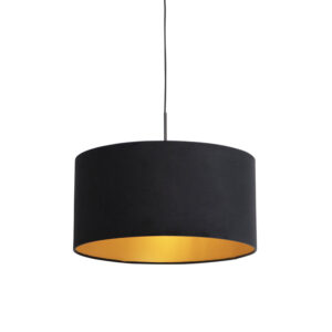 Závěsná lampa s velurovým odstínem černá se zlatem 50 cm – Combi
