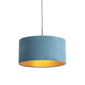 Závěsná lampa s velurovým odstínem modrá se zlatem 50 cm – Combi
