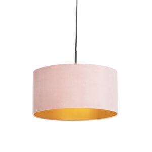 Závěsná lampa s velurovým odstínem růžová se zlatem 50 cm – Combi