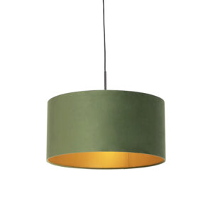 Závěsná lampa s velurovým odstínem zelená se zlatem 50 cm – Combi