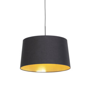 Závěsná lampa s bavlněným stínidlem černá se zlatem 50 cm – Combi