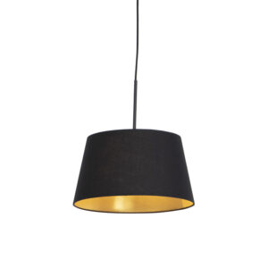 Závěsná lampa s bavlněným stínidlem černá se zlatem 32 cm – Combi