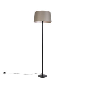 Černá stojací lampa s plátěným odstínem taupe 45 cm - Simplo