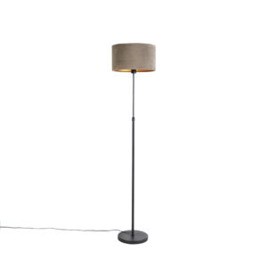 Stojací lampa černá s velurovým odstínem taupe se zlatem 35 cm – Parte