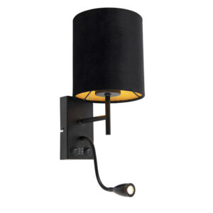 Nástěnná lampa ve stylu Art Deco černá s velurovým odstínem – Stacca