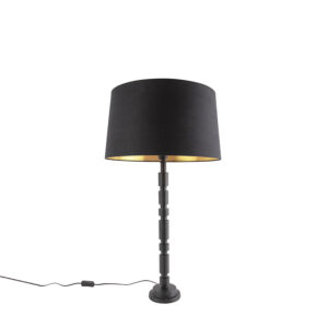 Stolní lampa ve stylu art deco černá s bavlněným odstínem 45 cm - Torre
