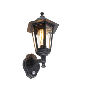 Klasická venkovní nástěnná lampa černá s pohybovým senzorem - New Haven