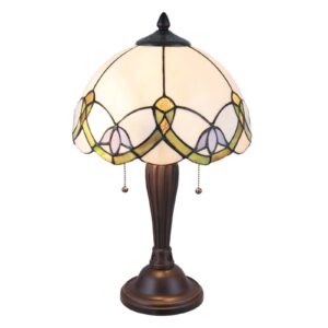 Stolní lampa 5918 s bílým-pestrým designem Tiffany
