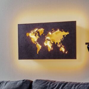 LED nástěnné světlo Linda, design mapy zlaté barvě
