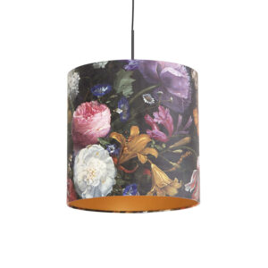 Závěsná lampa s velurovými odstíny květin se zlatem 40 cm – Combi