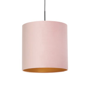 Závěsná lampa s velurovým odstínem růžová se zlatem 40 cm – Combi