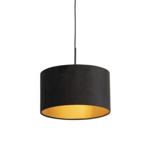 Závěsná lampa s velurovým odstínem černá se zlatem 35 cm – Combi