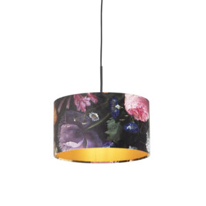 Závěsná lampa s velurovými odstíny květin se zlatem 35 cm – Combi