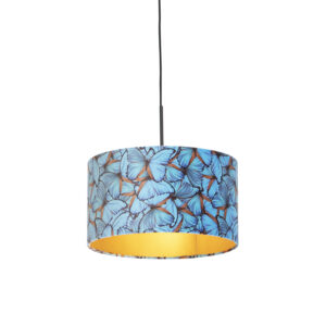 Závěsná lampa s velurovým odstínem motýly se zlatem 35 cm – Combi