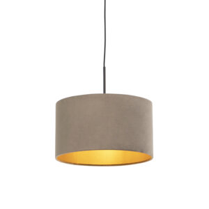 Závěsná lampa s velurovým odstínem taupe se zlatem 35 cm – Combi