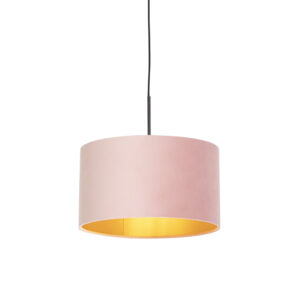 Závěsná lampa s velurovým odstínem růžová se zlatem 35 cm – Combi