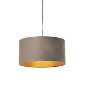Závěsná lampa s velurovým odstínem taupe se zlatem 50 cm – Combi