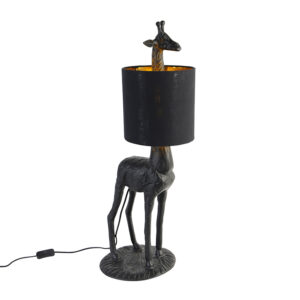 Vintage stojací lampa černá s látkovým odstínem černá – Giraffe To