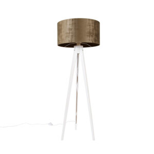 Moderní stojací lampa stativ bílá s hnědým odstínem 50 cm - Tripod Classic