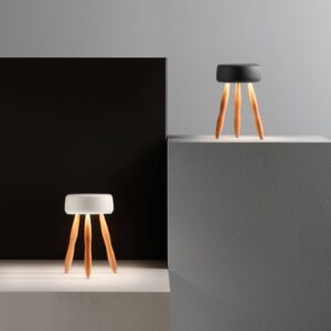 OLEV Drum designová stolní lampa aku dřevo/černá
