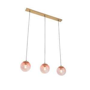 Art Deco závěsná lampa mosaz s růžovým sklem 3-světlo – Pallon Mezzi